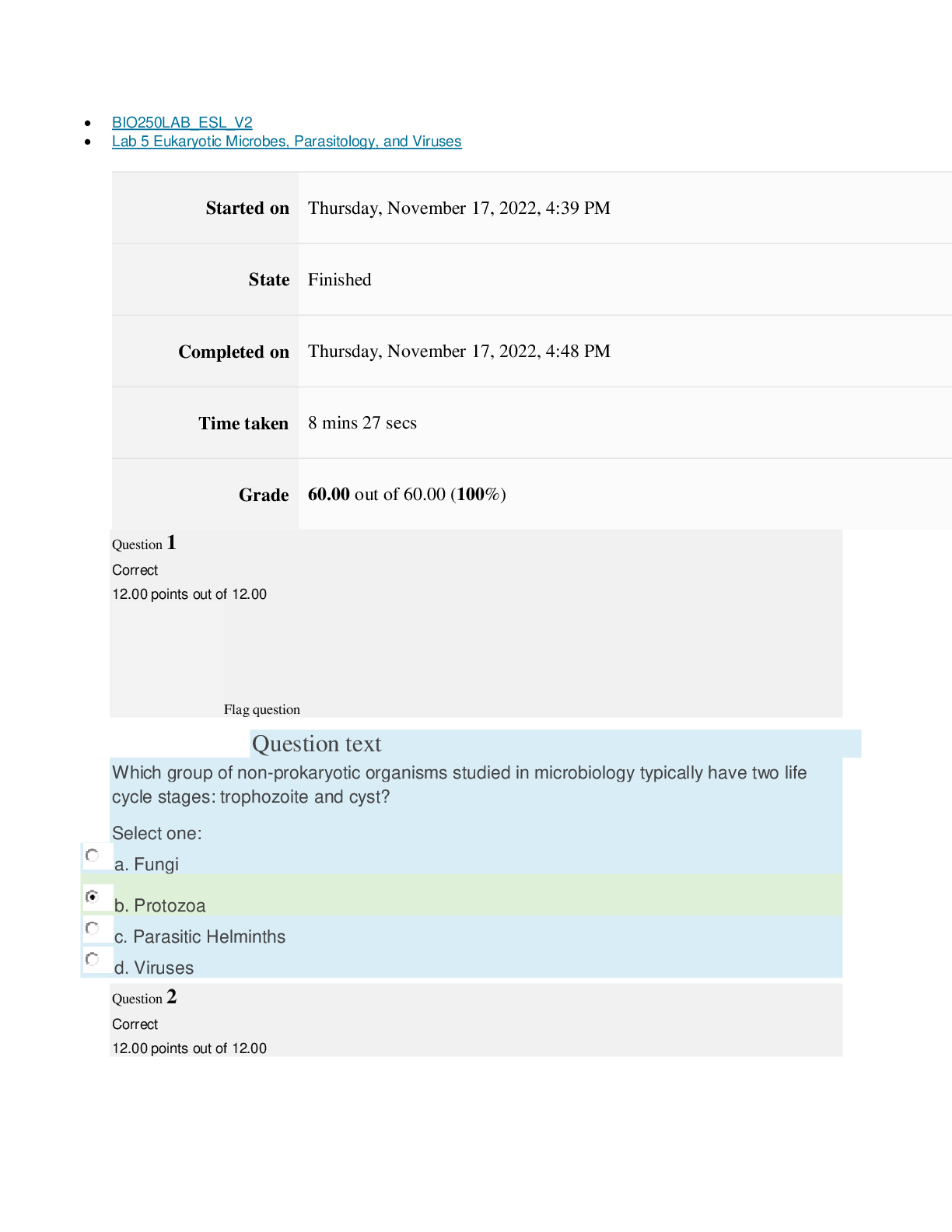 Preview image for BIO250 Lab 5 Eukaryotic Microbes, Parasitology, and Viruses LAB QUIZ[ AL ANSWERS 100% CORRECT]